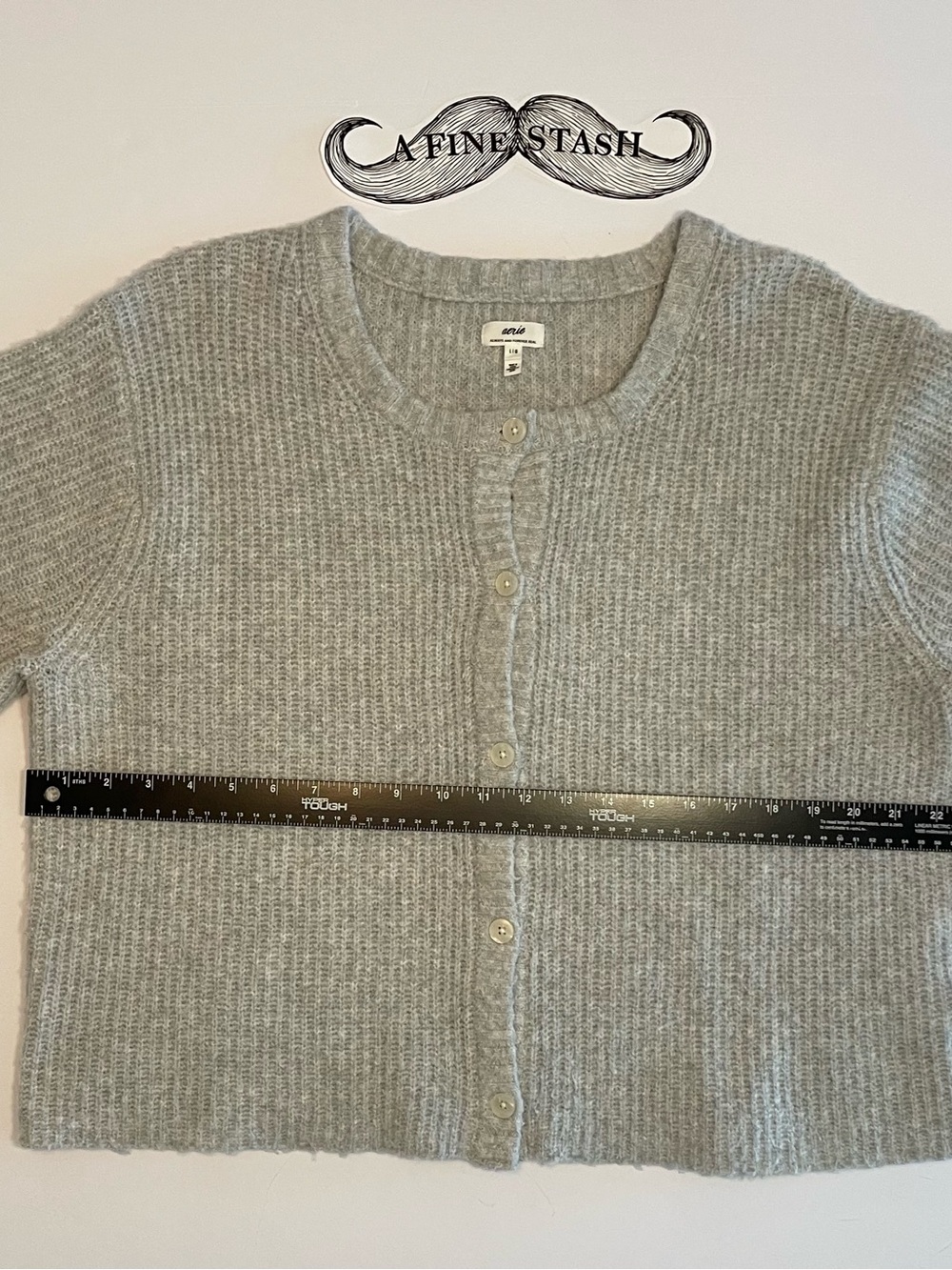 Aerie Light Gray Ribbed Short-Sleeve Cardigan Sweater Oversized L